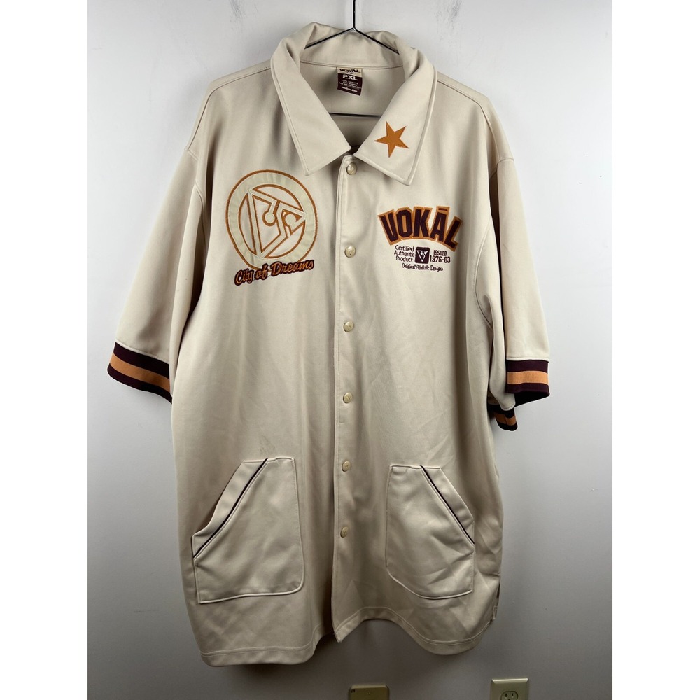 Vokal City of Dreams Shirt Mens 2XL Cream Short Sleeve Button Up Streetwear Y2K